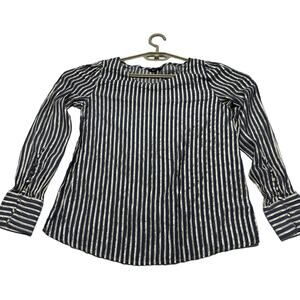 Express Blouse Women Size L Gray White Gold Metallic Striped Long Sleeves